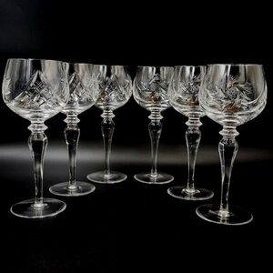 Ajka Copac Crystal Pinwheel Fan Star Thatched Wine Glasses (7) Hungary Sparkles